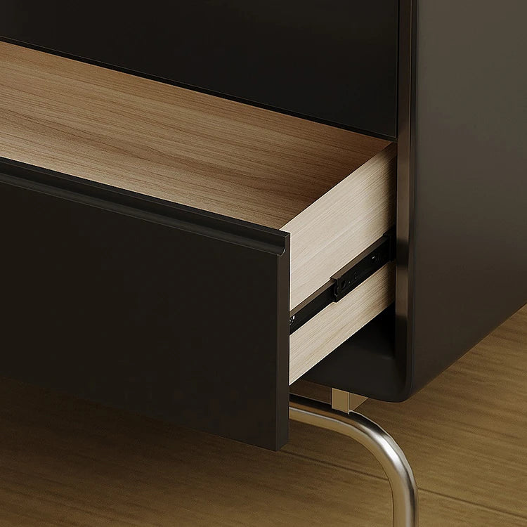 Stylish Modern Bedside Cupboard with Solid Wood and Stainless Steel Details - Perfect Nightstand Storage Solution fjd-4737