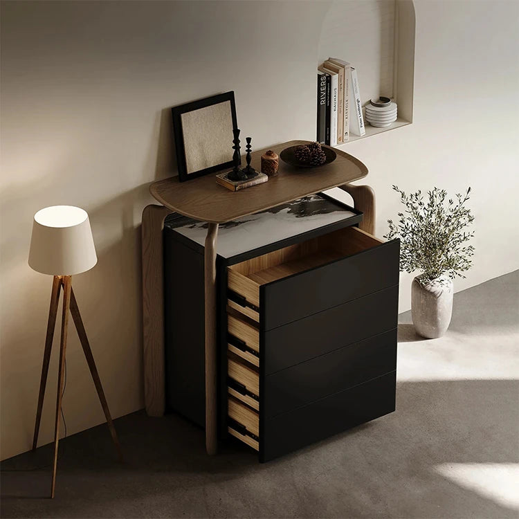 Stylish Sintered Stone and Pine Walnut Cabinet for Modern Interiors - Space-Saving Design with Ample Storage fjd-4741