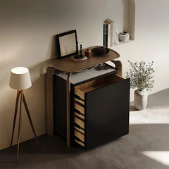 Stylish Sintered Stone and Pine Walnut Cabinet for Modern Interiors - Space-Saving Design with Ample Storage fjd-4741