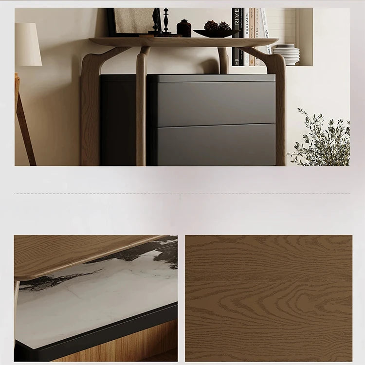 Stylish Sintered Stone and Pine Walnut Cabinet for Modern Interiors - Space-Saving Design with Ample Storage fjd-4741