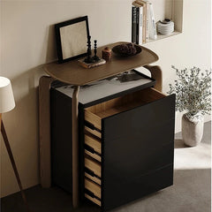 Stylish Sintered Stone and Pine Walnut Cabinet for Modern Interiors - Space-Saving Design with Ample Storage fjd-4741