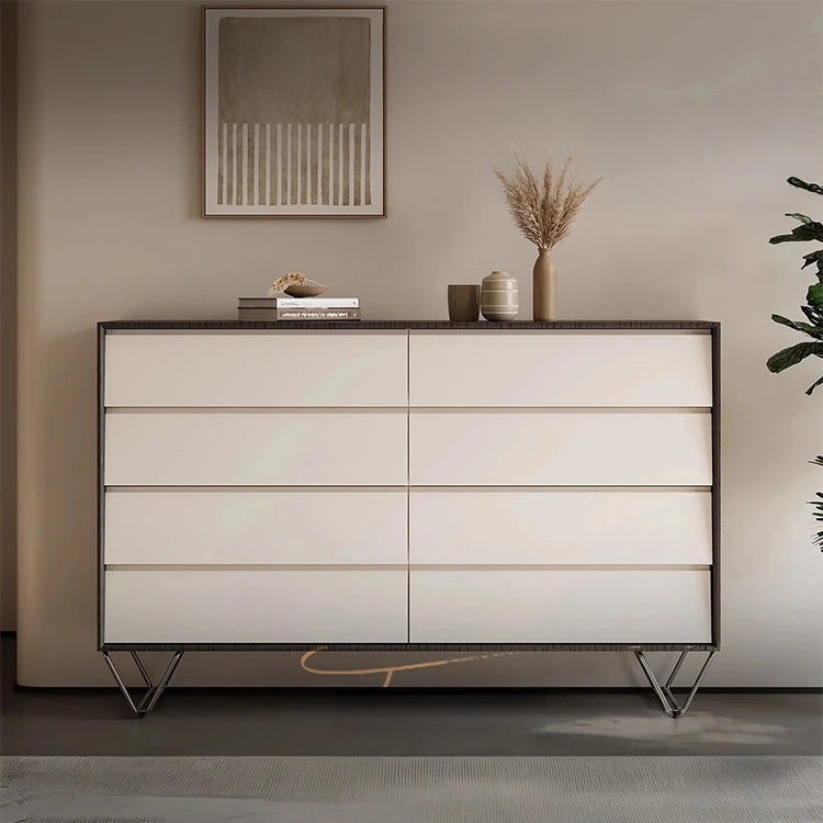 Stylish Density Board Cabinet with Stainless Pine Accents - Modern 6-Drawer Storage Solution for Home Décor fjd-4744