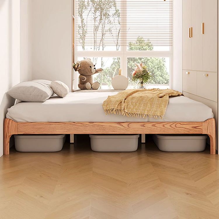 Stylish Light Brown Bed with Natural Wood Accents - Premium Ash Wood Frame fjjj-1655