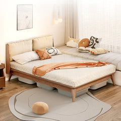 Sleek Ash Wood Bed Frame with Luxurious Down Corduroy Upholstery in Earthy Hues fjjj-1660