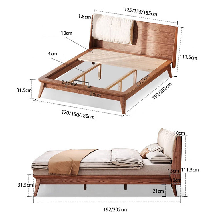 Sleek Ash Wood Bed Frame with Luxurious Down Corduroy Upholstery in Earthy Hues fjjj-1660