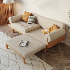 Modern Sofa with Natural Wood Frame - Cotton Linen & Leathaire Choice Sofa Bed for Living Room fjnl-1579