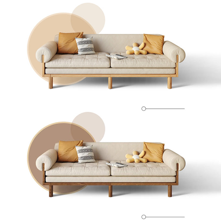 Modern Sofa with Natural Wood Frame - Cotton Linen & Leathaire Choice Sofa Bed for Living Room fjnl-1579