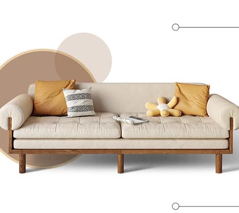 Modern Sofa with Natural Wood Frame - Cotton Linen & Leathaire Choice Sofa Bed for Living Room fjnl-1579