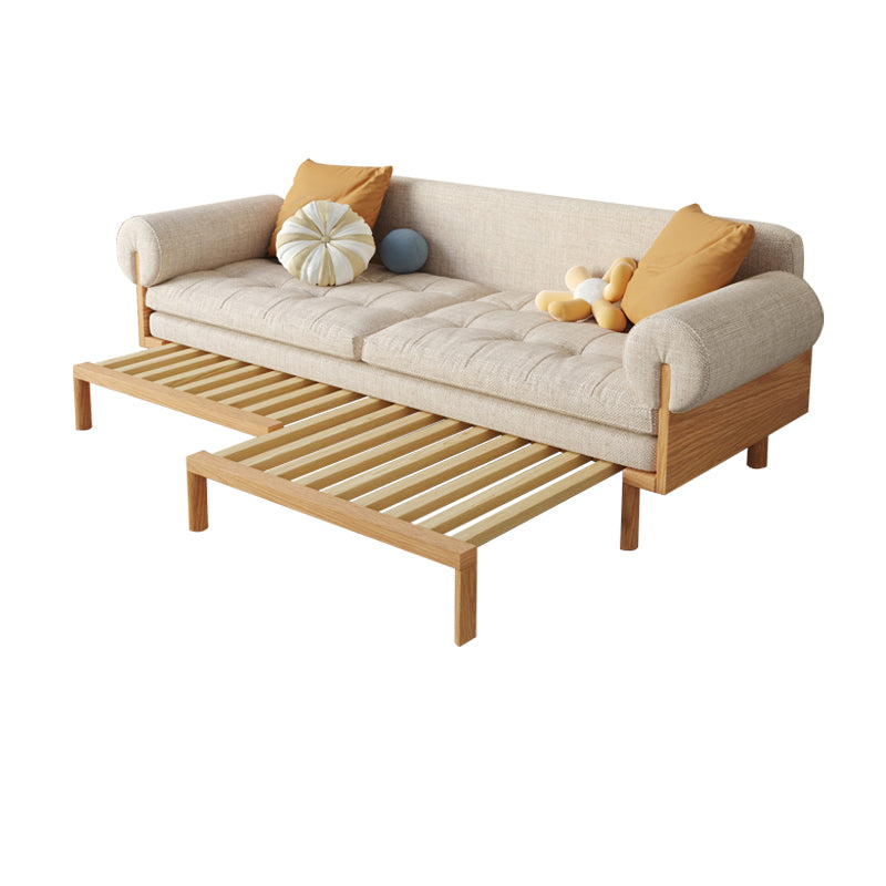 Modern Sofa with Natural Wood Frame - Cotton Linen & Leathaire Choice Sofa Bed for Living Room fjnl-1579