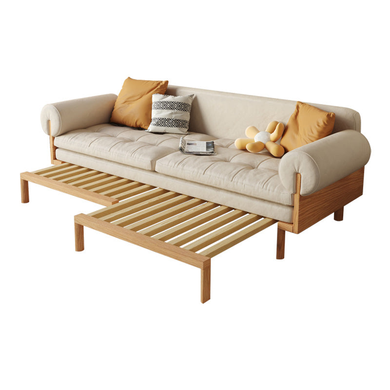 Modern Sofa with Natural Wood Frame - Cotton Linen & Leathaire Choice Sofa Bed for Living Room fjnl-1579