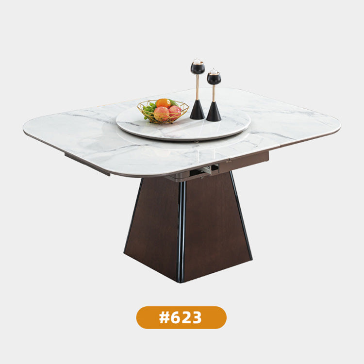 Square Extendable Dining Table with Rotatable Disc - Ceramic Top & Plywood Pedestal for 6-8 Seaters jnl-1580