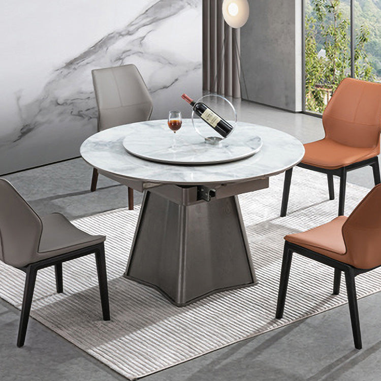 Square Extendable Dining Table with Rotatable Disc - Ceramic Top & Plywood Pedestal for 6-8 Seaters jnl-1580