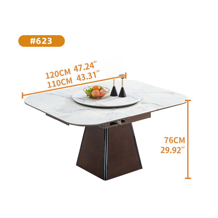 Square Extendable Dining Table with Rotatable Disc - Ceramic Top & Plywood Pedestal for 6-8 Seaters jnl-1580