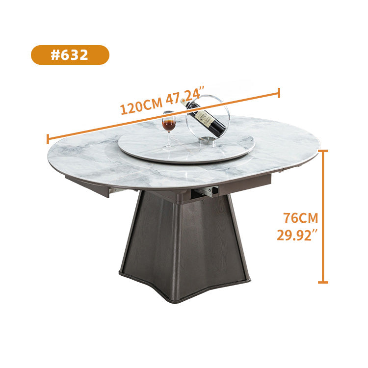 Square Extendable Dining Table with Rotatable Disc - Ceramic Top & Plywood Pedestal for 6-8 Seaters jnl-1580