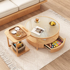 Ash Wood Coffee Table with Glass and Ceramic top- coffee table and side table set modern style fjnl-1581