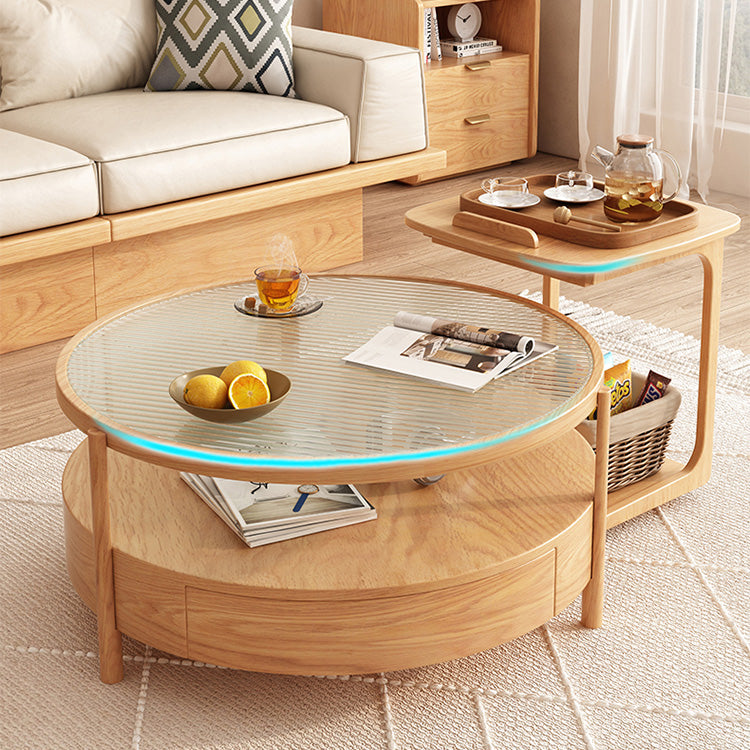 Ash Wood Coffee Table with Glass and Ceramic top- coffee table and side table set modern style fjnl-1581