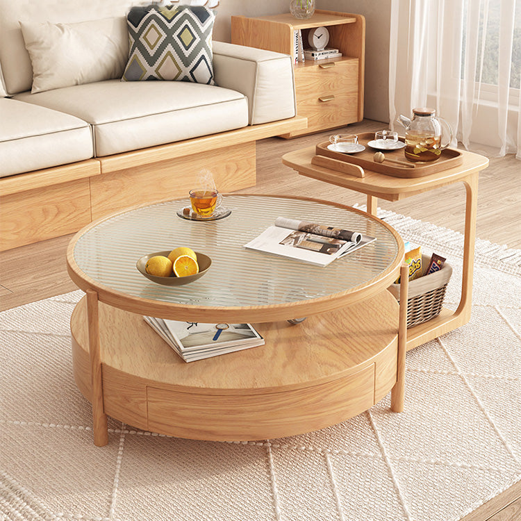 Ash Wood Coffee Table with Glass and Ceramic top- coffee table and side table set modern style fjnl-1581