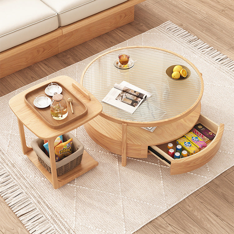 Ash Wood Coffee Table with Glass and Ceramic top- coffee table and side table set modern style fjnl-1581