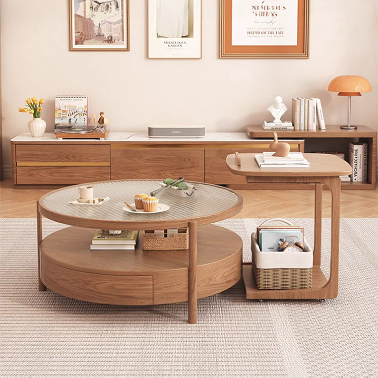 Ash Wood Coffee Table with Glass and Ceramic top- coffee table and side table set modern style fjnl-1581