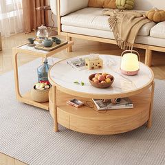 Ash Wood Coffee Table with Glass and Ceramic top- coffee table and side table set modern style fjnl-1581