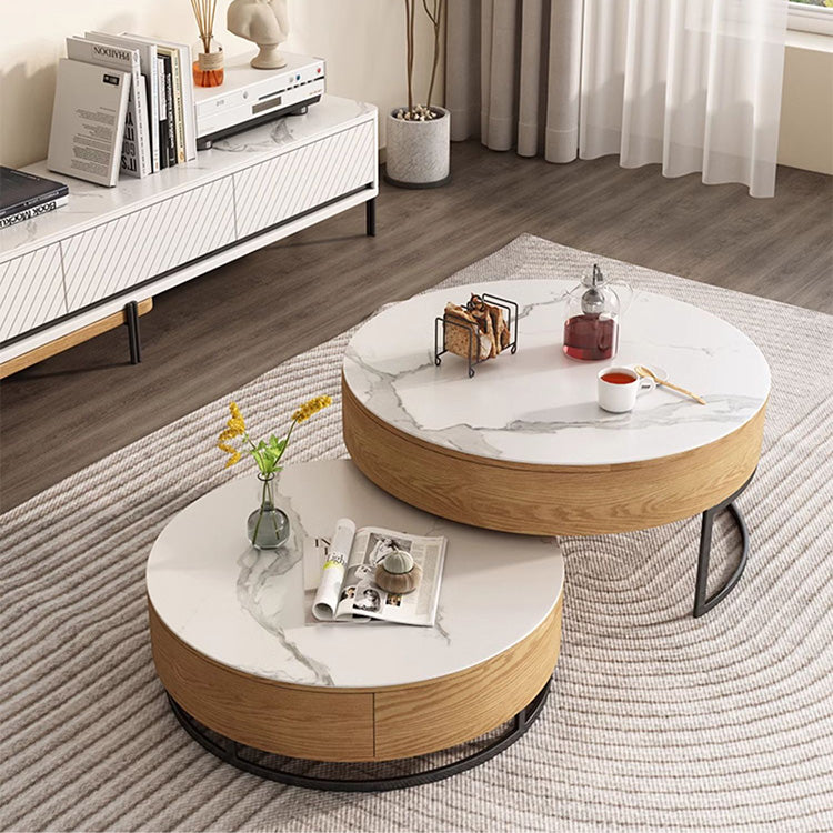 Modern 2-Pieces Round Coffee Table with Lift-Top - Modern Design with Storage For LIvingroom fjnl-1585