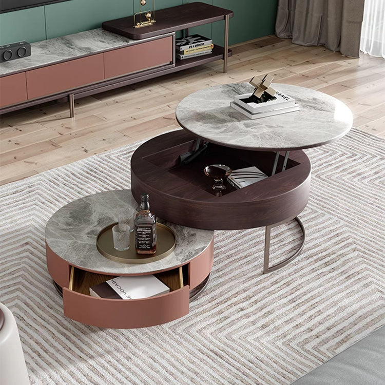 Modern 2-Pieces Round Coffee Table with Lift-Top - Modern Design with Storage For LIvingroom fjnl-1585