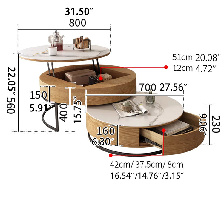 Modern 2-Pieces Round Coffee Table with Lift-Top - Modern Design with Storage For LIvingroom fjnl-1585