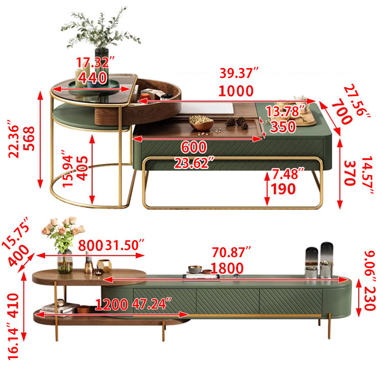 Rectangular Coffee Table and Side Table Set with Rotatable Storage - Modern for Your Livingroom Top fjnl-1587