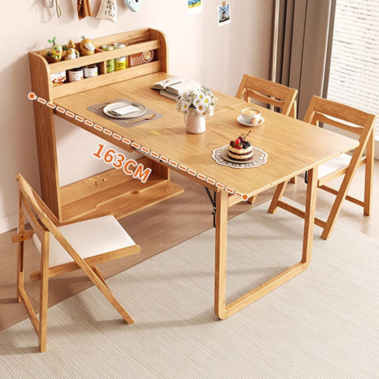 Modern Extendable Dining Table with Storage & 2 Natural Folding Dining Chairs Solid Wood  fjnl-1590