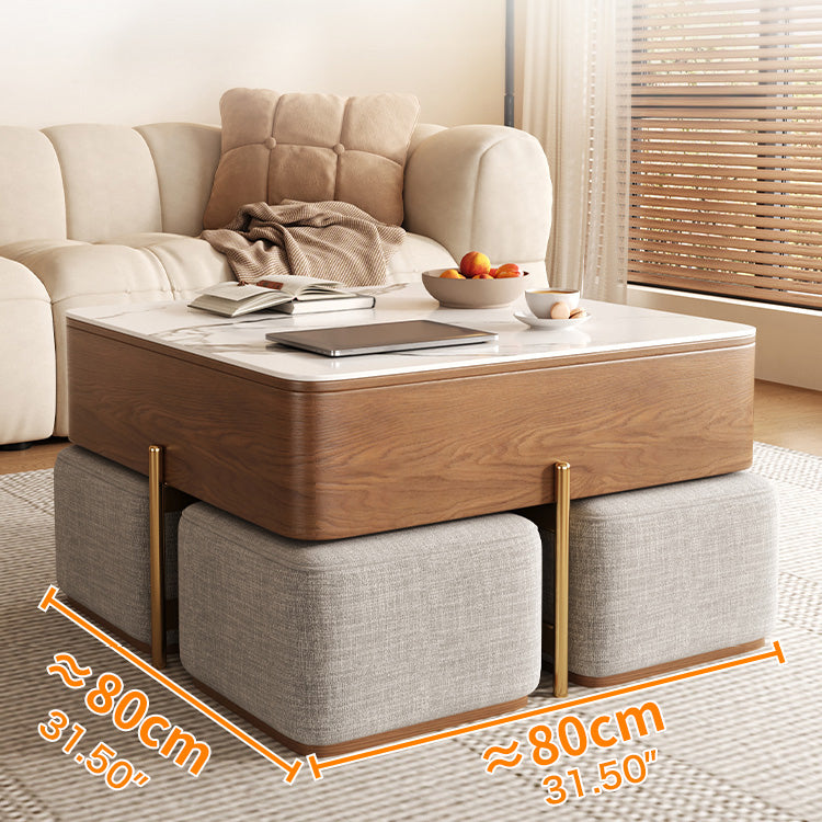 Modern Square Lift-Top Coffee Table Set with Storage & 4 Ottomans fjnl-1591