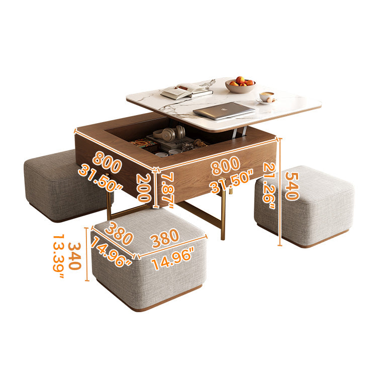 Modern Square Lift-Top Coffee Table Set with Storage & 4 Ottomans fjnl-1591