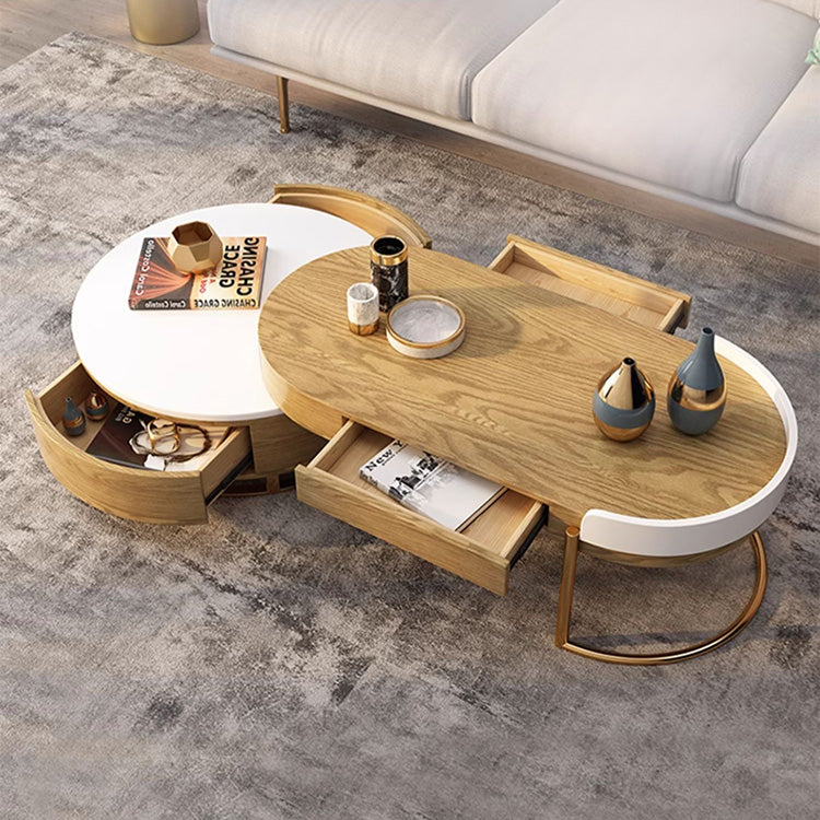 Elegant Solid Wood Two-Tone Coffee Table with Storage - Modern For Your LIvingroom fjnl-1593