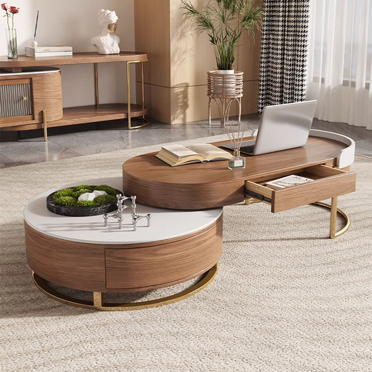 Elegant Solid Wood Two-Tone Coffee Table with Storage - Modern For Your LIvingroom fjnl-1593