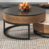 Stylish Round Coffee Table - Solid Wood & Ceramic Sintered Stone Design fjnl-2448