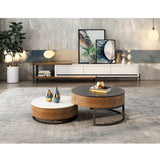 Stylish Round Coffee Table - Solid Wood & Ceramic Sintered Stone Design fjnl-2448