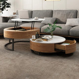 Stylish Round Coffee Table - Solid Wood & Ceramic Sintered Stone Design fjnl-2448