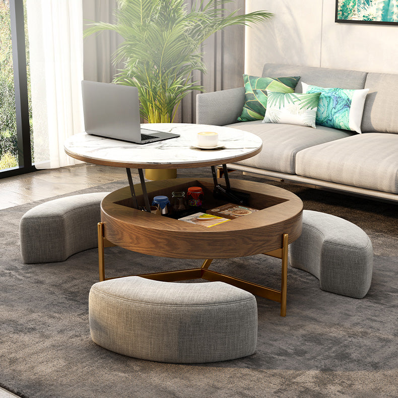 Elegant Sintered Stone Coffee Table with Stainless Steel Frame and PU Leather Linen Finish fjnl-2449