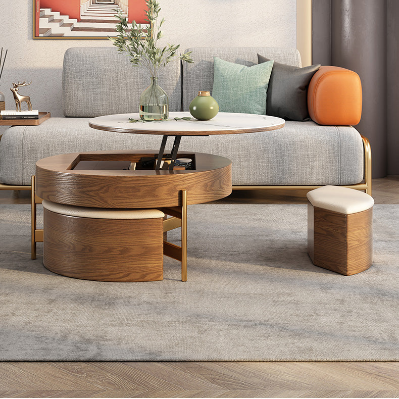 Elegant Sintered Stone Coffee Table with Stainless Steel Frame and PU Leather Linen Finish fjnl-2449