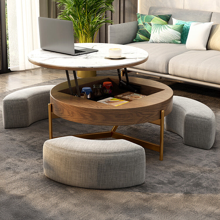 Elegant Sintered Stone Coffee Table with Stainless Steel Frame and PU Leather Linen Finish fjnl-2449