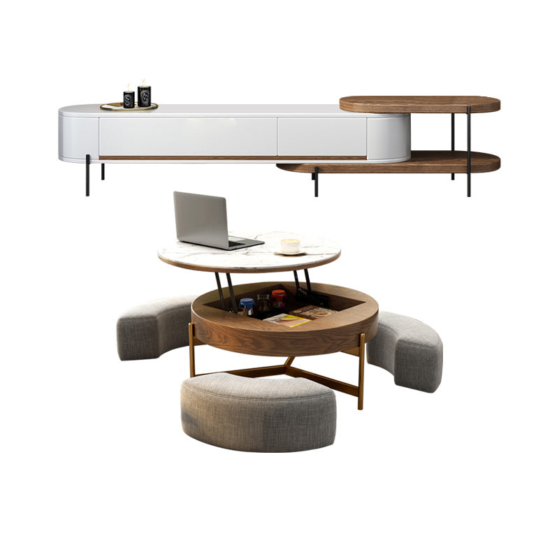 Elegant Sintered Stone Coffee Table with Stainless Steel Frame and PU Leather Linen Finish fjnl-2449