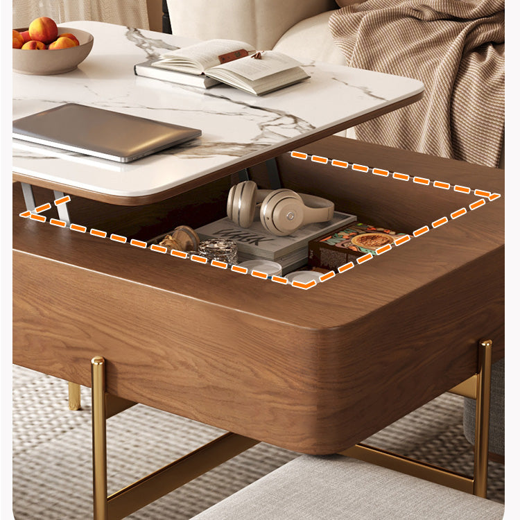 Sleek Sintered Stone & Stainless Steel Coffee Table with Elegant Linen Accents fjnl-2452