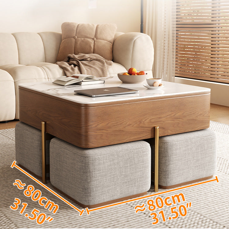 Sleek Sintered Stone & Stainless Steel Coffee Table with Elegant Linen Accents fjnl-2452