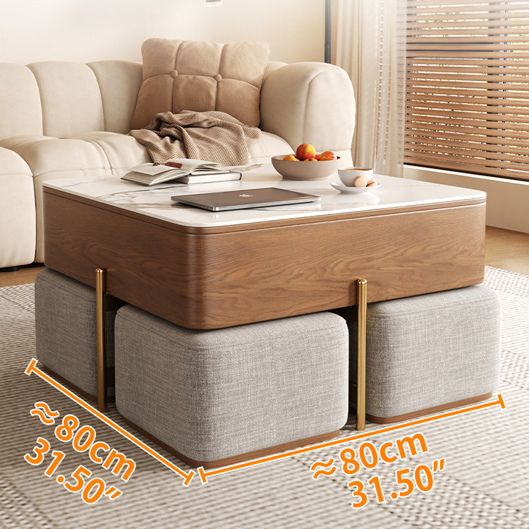 Sleek Sintered Stone & Stainless Steel Coffee Table with Elegant Linen Accents fjnl-2452