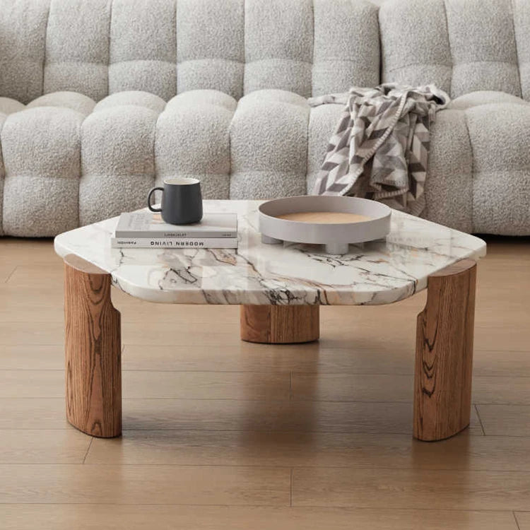 Modern Ash Wood Coffee Table with Marble Top - Elegant Living Room Centerpiece fjnw-4534