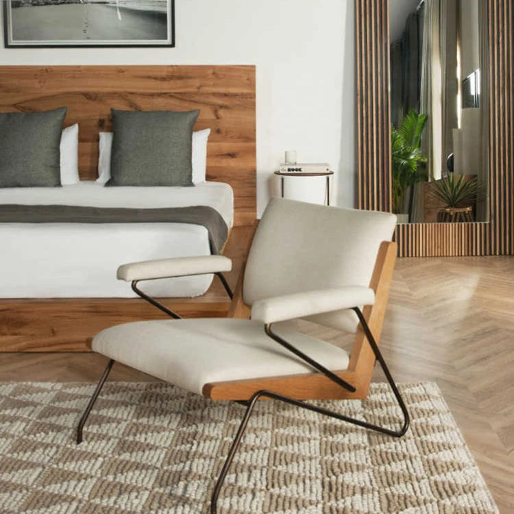 Modern Cotton-Ramie Accent Chair in Ash Wood  - Stylish Comfort for Your Living Space fjnw-4547