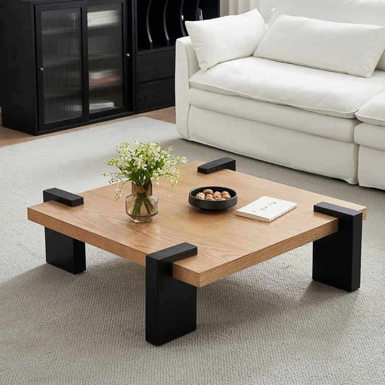 Modern Ash Wood Coffee Table with Sleek Black Legs - Perfect for Stylish Living Rooms fjnw-4550