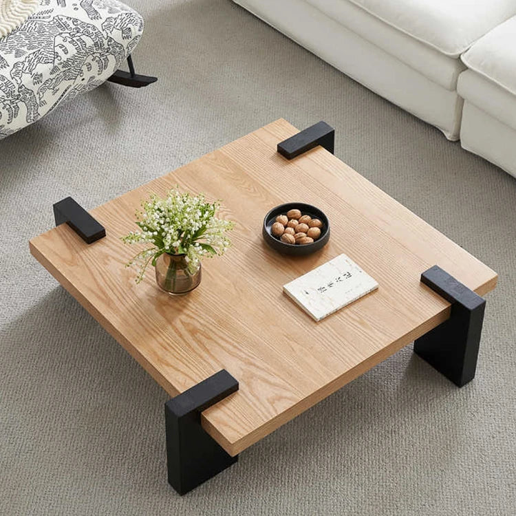 Modern Ash Wood Coffee Table with Sleek Black Legs - Perfect for Stylish Living Rooms fjnw-4550