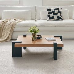 Modern Ash Wood Coffee Table with Sleek Black Legs - Perfect for Stylish Living Rooms fjnw-4550