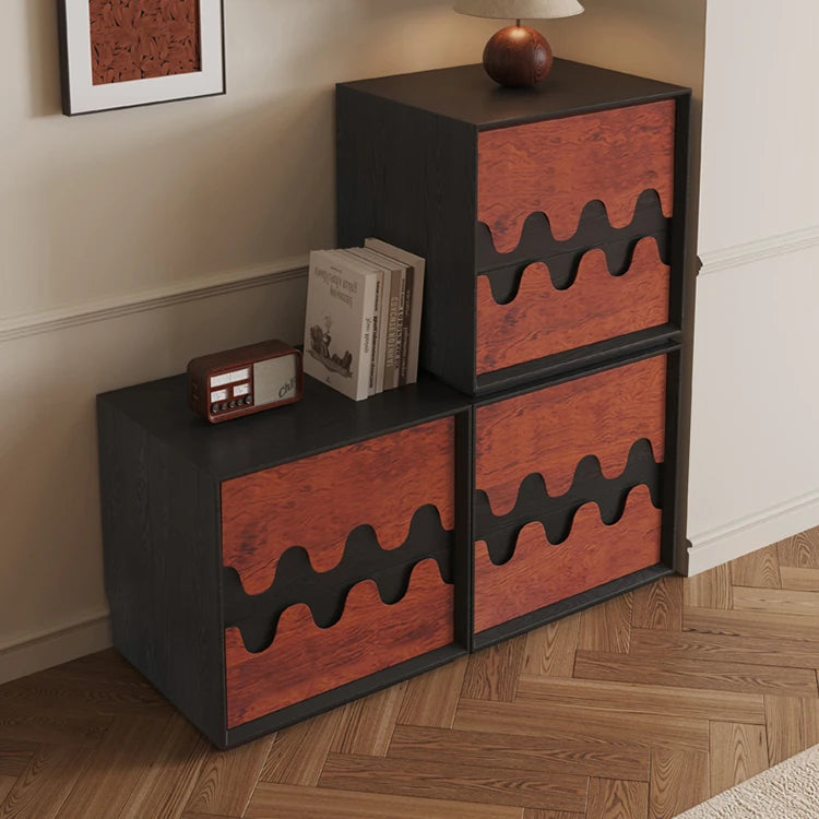 Stylish Oak Pine End Table - Modern Wave Design Storage Solution fjnw-4557