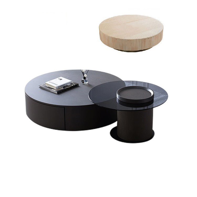 Solid Pine Wood Coffee Table with Tempered Glass and Carbon Steel Frame - Elegant Design for Modern Spaces fjx-2633